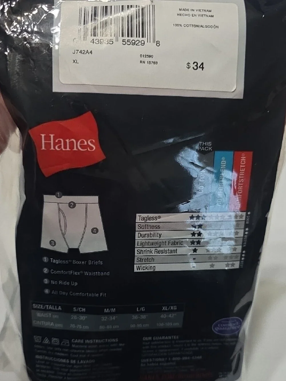 Hanes Men's Blue Boxer Briefs - 4 Pack (Assorted Blues)